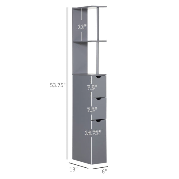 English Elm Narrow Mdf Bathroom Storage Tower with Open Shelves Cabinet and Drawers Grey T3971P470150