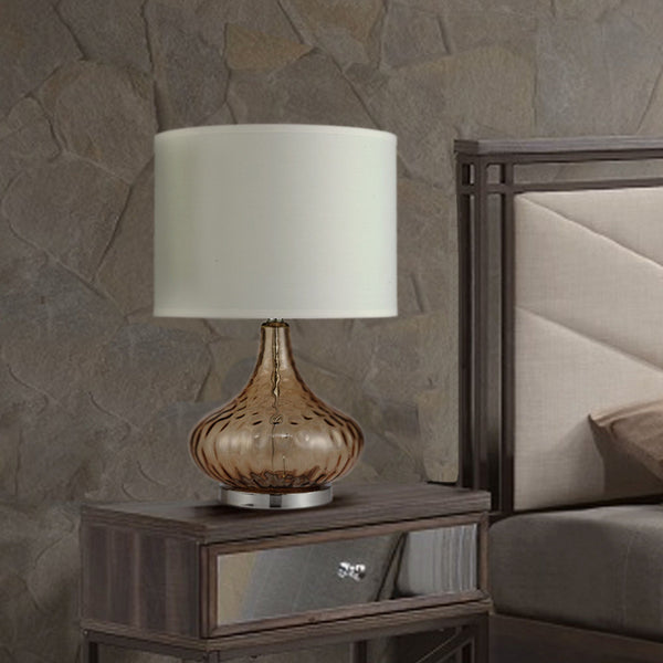 English Elm 24.5" Elegant Amber Glass Table Lamp "Courtney" With Chrome-Silver Accents For Stylish Ambiance B072116092