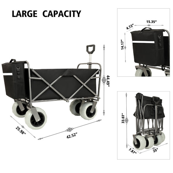 English Elm Beach Utility Wagon Heavy Duty Steel Frame All Terrain Pneumatic Tires Folding Hauler W2932P253147