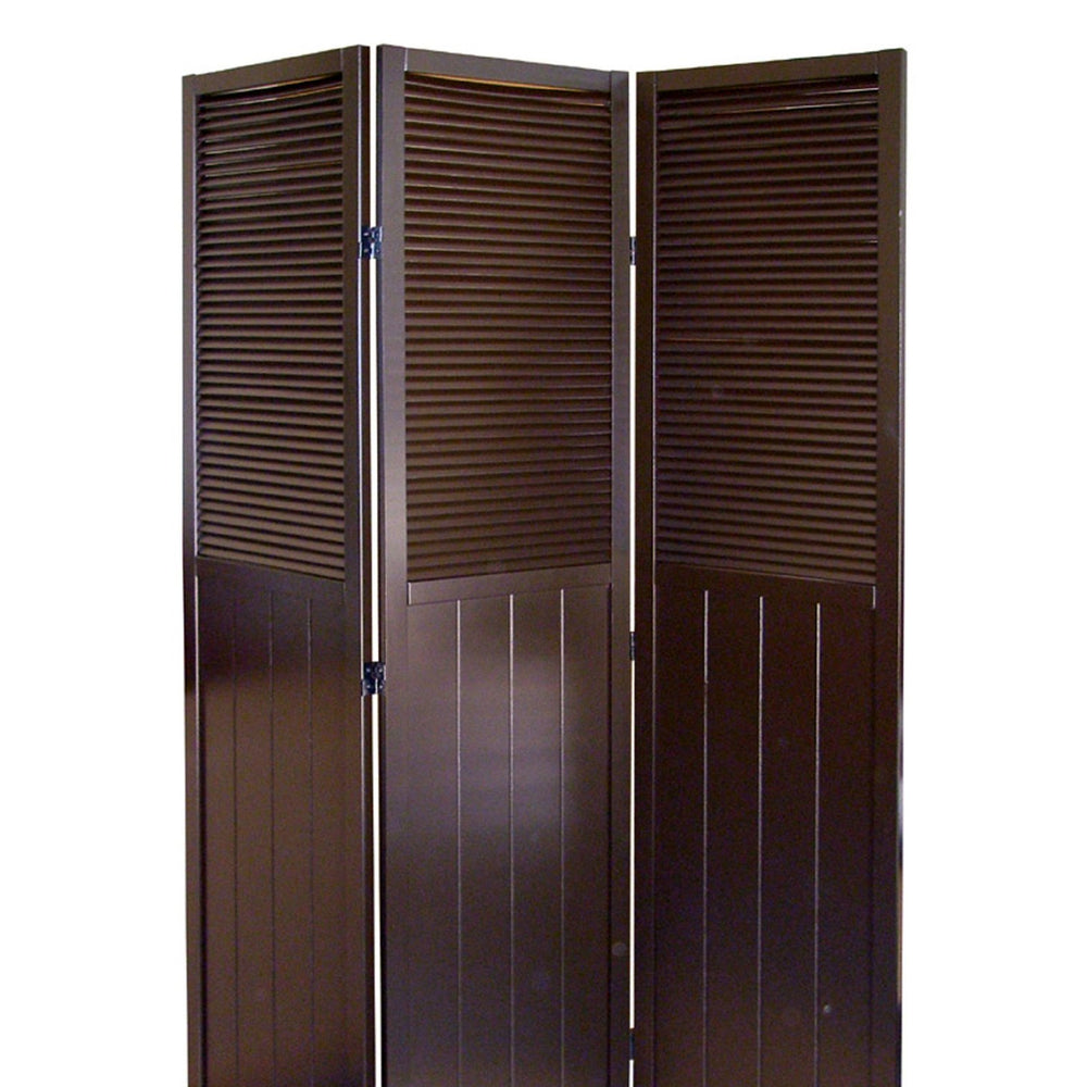 English Elm 70" Tall 3-Panel Screen Room Divider - Stylish "Shutter Door" Design In Espresso For Any Space B072115976