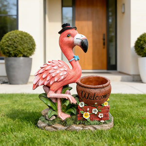 English Elm Outdoor Whimsical Flamingo Resin Planter Sculpted Garden Statue for Porch Decor W5398P454682