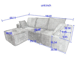 English Elm Corner Modular Sectional Sofa with Plush Fabric Converts to Loveseat or Guest Bed Gray W3064S00002