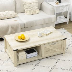 English Elm HOMCOM Farmhouse Coffee Table with Flip Lift Top and Hidden Storage, Square Center Table, Rustic Charm Natural W2225P217452