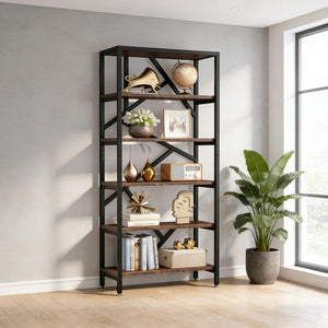 English Elm Display Cabinet Wall Mounted 5 Tier Glass Door Shelving for Collectibles Matte Black T3971P448682