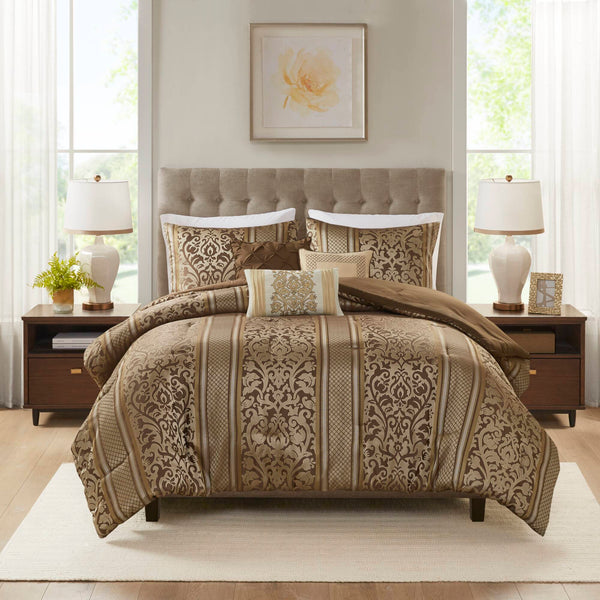 English Elm 6 Piece Jacquard Comforter Set For King/Cal King Beds - Luxurious, Cozy & Easy-Care With Pillows B035P280389