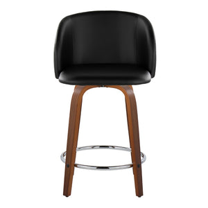 English Elm Fixed-height Swivel Counterstools with Walnut Legs Tufted Faux Leather Seat Set of 2 B202S01744