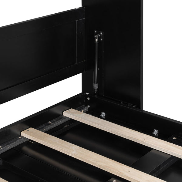 English Elm Twin-size Murphy Wall Bed with Led Lighting Usb Outlet and Decorative Printed Panel Black LP000355AAB