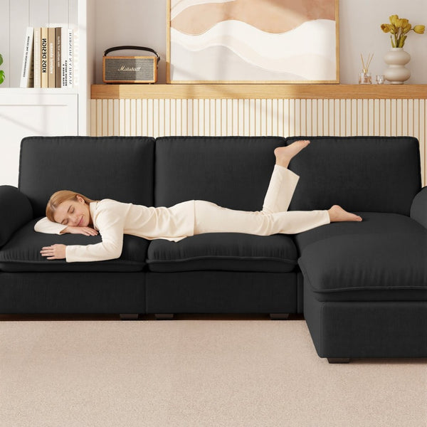 English Elm Cloud Sectional Sofa with Movable Chaise Soft Chenille Upholstery for Modern Living Rooms Black W1359S00065
