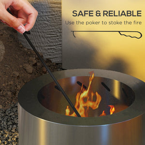 English Elm Outsunny 32 Inch Outdoor Propane Gas Fire Pit Table with 50,000 BTU, Faux Stone Square Design, Lava Rocks, Rain Cover Silver W2225P217256