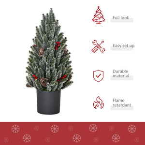 English Elm HOMCOM 18" Snow-Flocked Mini Tabletop Christmas Tree with Pine Cones & Berries, Pre-Decorated Centerpiece W2225P200937
