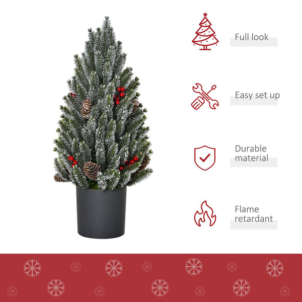 English Elm HOMCOM 18" Snow-Flocked Mini Tabletop Christmas Tree with Pine Cones & Berries, Pre-Decorated Centerpiece W2225P200937