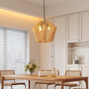 English Elm 17" Boho Hemp Rope Pendant Light - Handcrafted Farmhouse 4-Light Iron Fixture for Kitchen Island, Dining Room, Bedroom W1340P251924