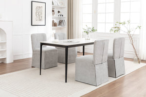 English Elm Linen Modern Dining Chairs Set of 2 — Padded Armless Fabric Side Chairs with Iron Legs, 250lb Capacity Gray W1170P365356