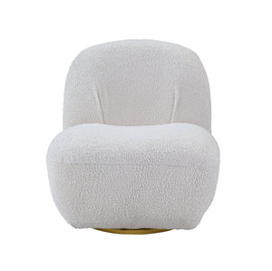 English Elm Yedaid Plush White Teddy Sherpa Accent Chair with 360° Swivel, Full Foam Comfort & Wooden Frame B2726P251792