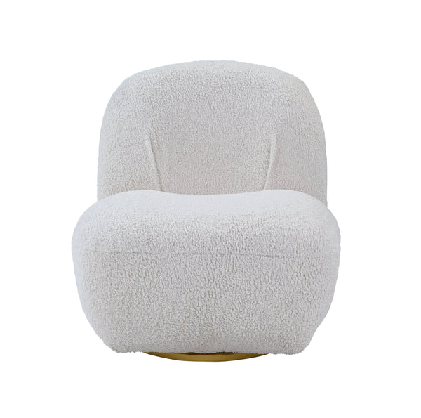 English Elm Yedaid Plush White Teddy Sherpa Accent Chair with 360° Swivel, Full Foam Comfort & Wooden Frame B2726P251792