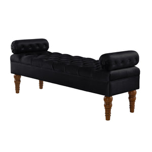 English Elm Velvet Tufted Bench with Round Bolster Armrest and Solid Wood Spindle Legs for Elegant Seating (52") Black W2186P253249