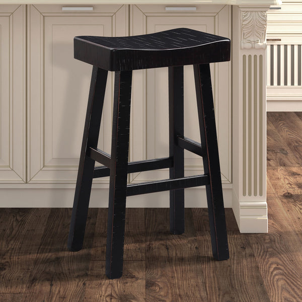 English Elm Traditional 24-inch Solid Wood Stool Set of 2 with Contour Seat, Transitional Dining Accent Seating Pair Black 46 L x 20 W x 10 H B2741P338656