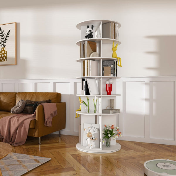 English Elm Rotating Shoe Rack Tower - 6-Tier 360° Spinning Organizer For 24 Pairs, Space-Saving Design, White W2699P270163-GIGA