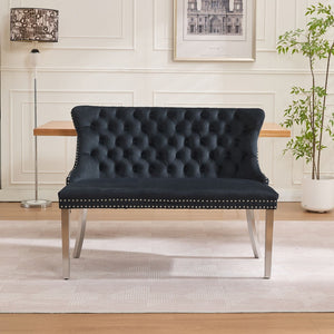 English Elm Velvet Double Dining Loveseat Bench - Chic Mid-Century Modern Velvet Seating For Two, Black W1143P362521-GIGA