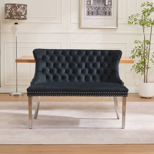 English Elm Velvet Mid-Century Double Dining Loveseat Bench with Hand-Tufted Buttons, Wingback Comfort, Luxe Seating W1143P362521 W1143P362521