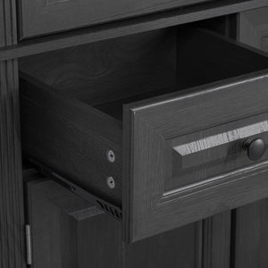 English Elm K&K 71" Tall Farmhouse Pantry Cabinet with Groove Edges, 3 Pull-Out Organizers, 6 Door Shelves Black N707P256507B