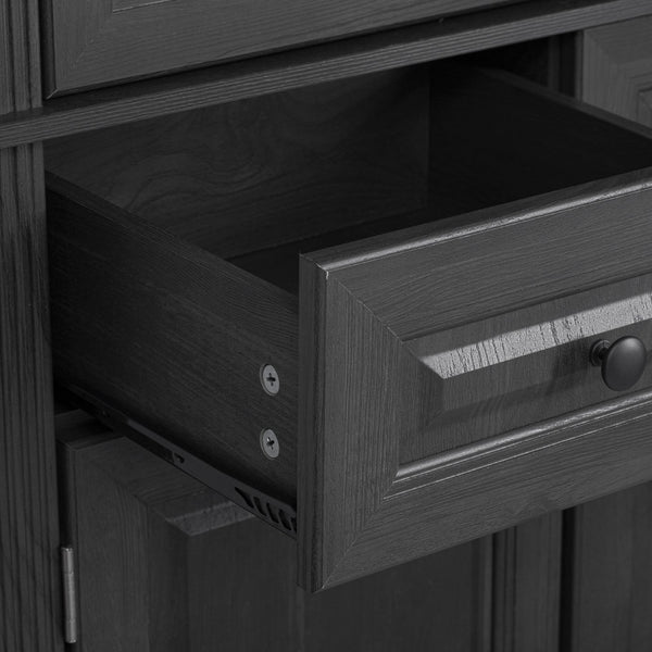 English Elm K&K 71" Tall Farmhouse Pantry Cabinet with Groove Edges, 3 Pull-Out Organizers, 6 Door Shelves Black N707P256507B