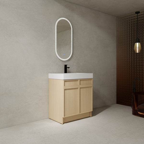 English Elm 30" Modern Freestanding Bathroom Vanity with Thick White Resin Sink, Soft-Close Doors & Adjustable Shelf (Durable) W999P239160