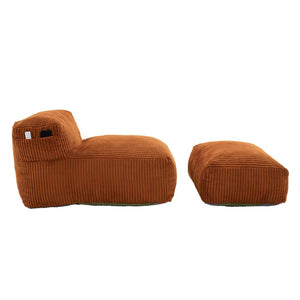 English Elm Big Corduroy Lounger Bean Bag with Ottoman Memory Foam Fill for Living Room Orange W395P435350
