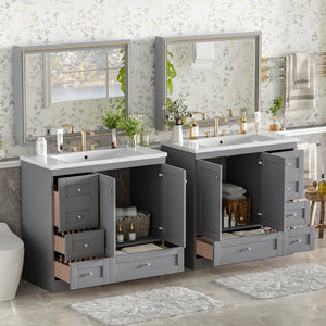 English Elm 72-inch Shaker Double Bathroom Vanity Gray Mdf with Resin Basins and Soft Close Storage N729P000030E