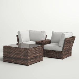 English Elm Fully Assembled 2-Person Modular Wicker Seating Set With Plush Cushions For Outdoor Relaxation B120S00177