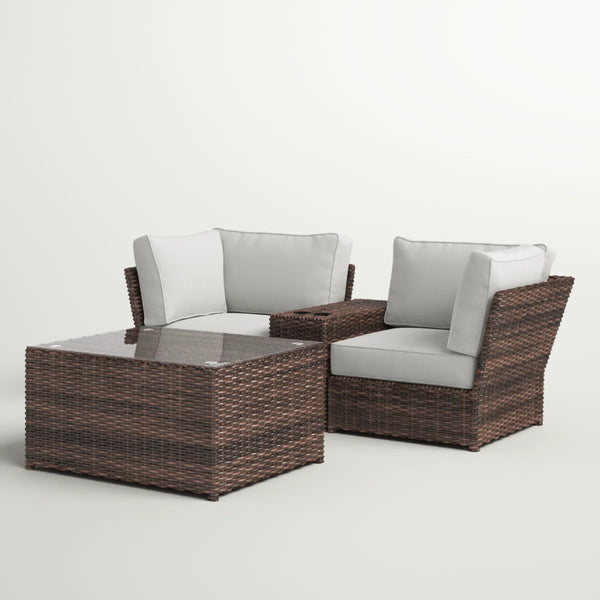English Elm Fully Assembled 2-Person Modular Wicker Seating Set With Plush Cushions For Outdoor Relaxation B120S00177