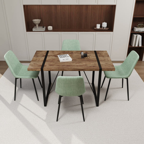 English Elm 55" Rustic Mdf Dining Table & 4 Suede Chairs Set - Modern Industrial Kitchen Furniture For Home W2189S00619