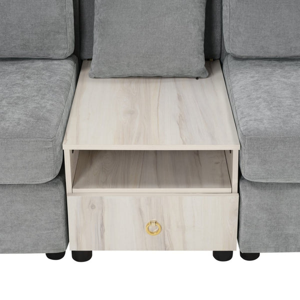 English Elm Modern Chenille Three Seat Sofa with Console Storage Armrest for Living Room Grey N763S000060E
