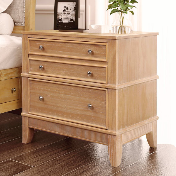English Elm Hazel Solid Wood 3-Drawer Side Table with Silver Handles, 220 lb Top, 90 lb Drawers, Hazel Finish N701P183796N