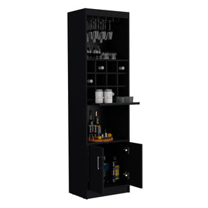 English Elm Kevil 71-Inch Tall Bar Cabinet with 12-Bottle Cubbies, Stemware Rack, Pull-Out Shelf, Modern Storage Black 42 L x 19 W x 9 H B070P188835