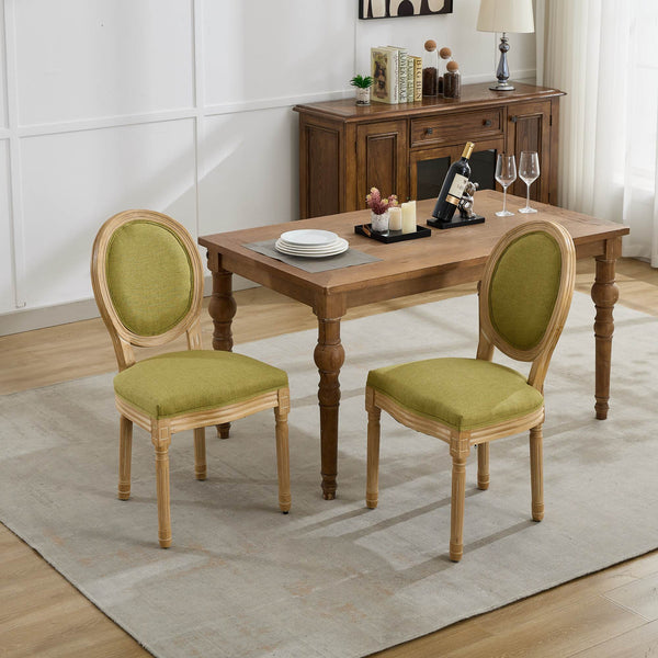 English Elm A&A French Style Dining Chairs Set Of 2 - Olive Green Linen Upholstery With Solid Wood Frame Elegance W1143P323333