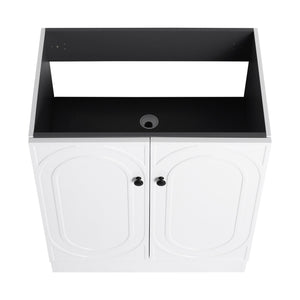 English Elm 30" Modern Freestanding Bathroom Vanity with Integrated Basin, Adjustable Shelf & 3 Metal Handles White W999P241065