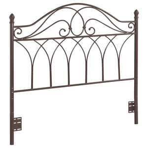 English Elm Willston Brown Queen Metal Scroll Headboard — Romantic Curved Scrollwork, Classic Finials, Warm Traditional Style B062P340843