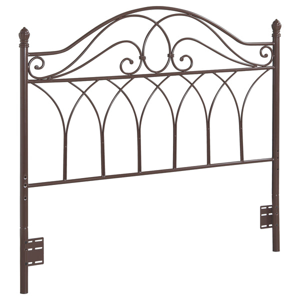 English Elm Willston Brown Queen Metal Scroll Headboard — Romantic Curved Scrollwork, Classic Finials, Warm Traditional Style B062P340843