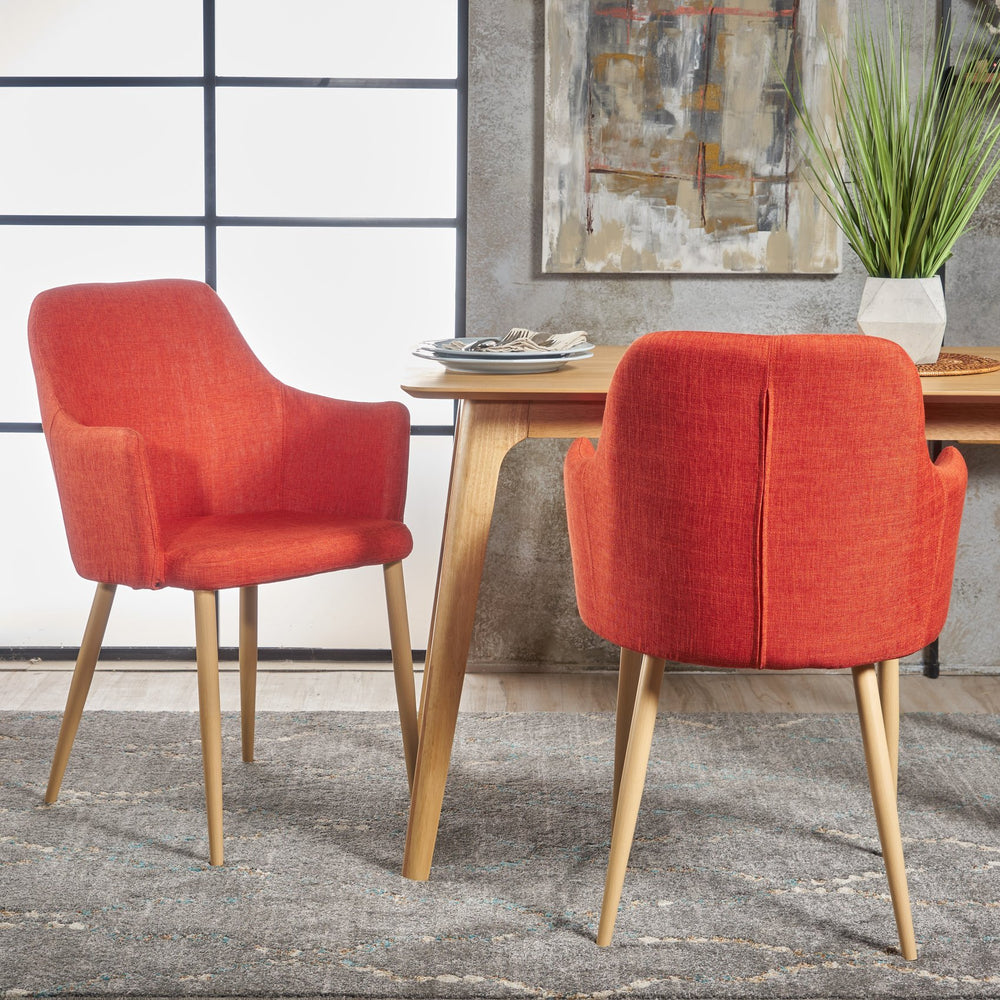 English Elm Christopher Knight Home® - Mid Mid Century Modern Fabric Dining Chairs Set of 2 — Muted Orange Upholstery, Light Walnut Legs, Sleek Contoured Support, Durable Iron Frame (Assembly Required) 60788.00MORG