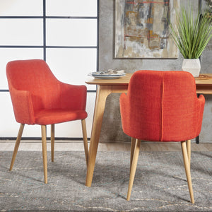 English Elm Christopher Knight Home® - Mid Mid Century Modern Fabric Dining Chairs Set of 2 — Muted Orange Upholstery, Light Walnut Legs, Sleek Contoured Support, Durable Iron Frame (Assembly Required) 60788.00MORG