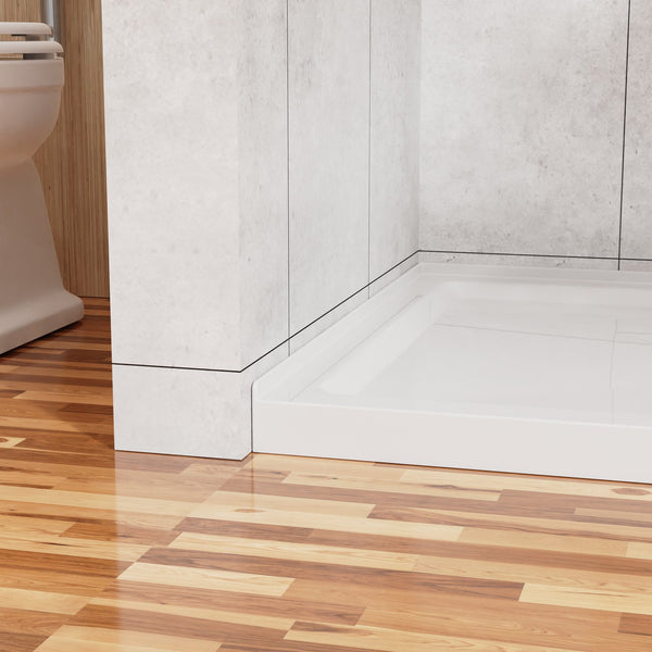English Elm Goodyo 36"x36" Shower Base 3.5" High Anti-Slip Acrylic Center Drain Single Threshold Basin White D163114244