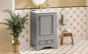 English Elm 20 Inch Bathroom Vanity with Ceramic Sink, Soft-Close Door, Adjustable Shelf, Smart Storage Organizing Design Grey N729P299505E
