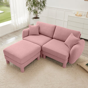 English Elm Boucle Loveseat Sofa With Shell-Shaped Armrests, Removable Ottoman, And Cylindrical Legs In Pink W3041S00291