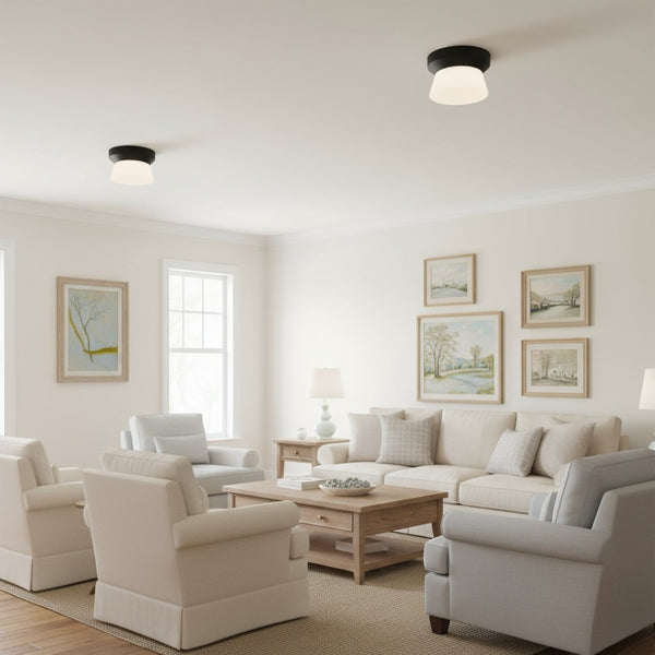 English Elm 7 Inch Led Flush Mount Ceiling Light with Etched Glass Diffuser for Modern Interiors B370P399114