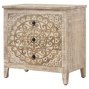 English Elm Kenzie Solid Mango Wood Cabinet with Carved Mandala Drawers in Whitewash Boho Finish B062P447820
