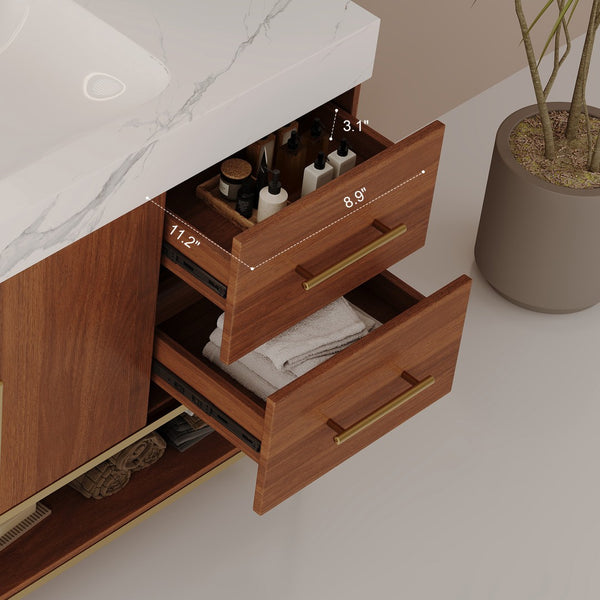 English Elm 36" Freestanding Bathroom Vanity Sintered Stone Top Integrated Basin Gold Hardware W3136S00057