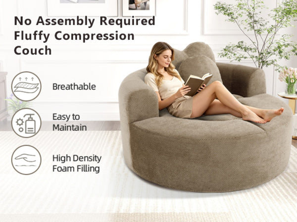 English Elm Round Cloud Sofa Bed Waffle Fabric Memory Foam Convertible Couch for Small Space Living Brown W3224P492001