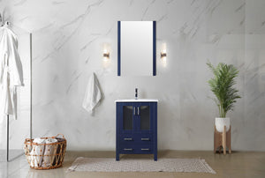 English Elm Navy Bath Vanity 24"W x18.25"D with White Ceramic Top, Chrome Faucet & 22"x32" Mirror, Durable Finish B2731S01284