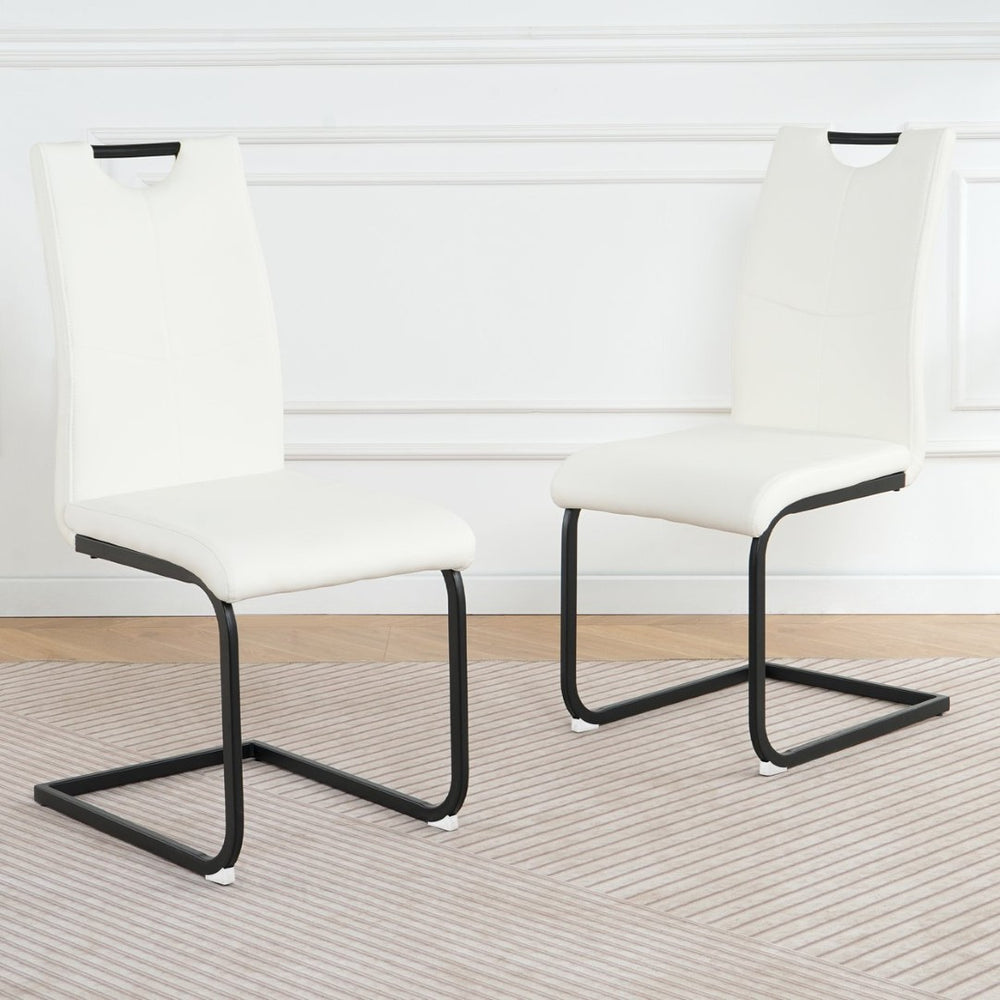 English Elm Modern White Pu Leather Dining Chairs with Black Metal Legs Ergonomic Set of 2 White Pu W210P199091